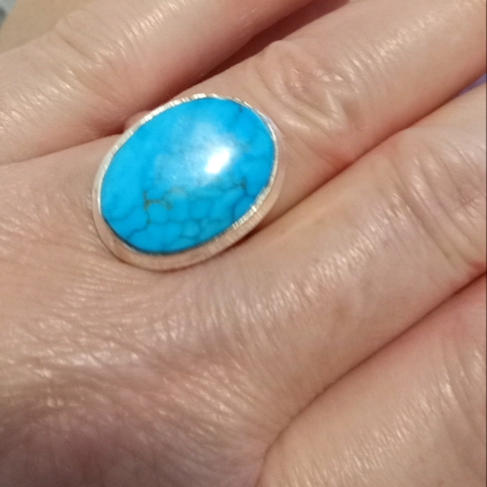 Beautiful Turquoise Ring  Women's 925 Sterling Silver Ring Statement Jewelry